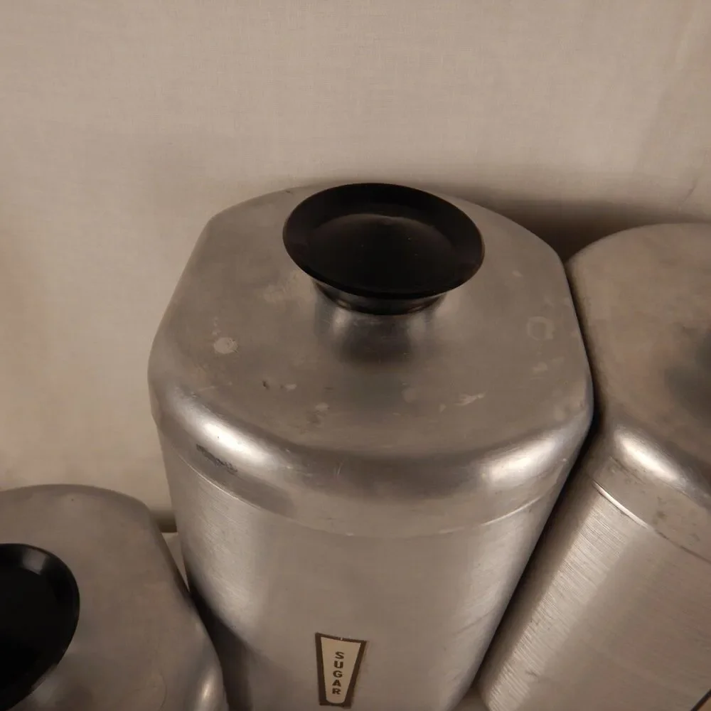 Kromex Aluminum Canisters Set of 4 Coffee Tea Sugar Flour MCM Retro